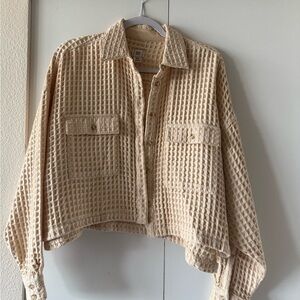 Tan Waffle Knit Button-Down Shirt